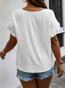 SHEIN Clasi 大码短袖纯色圆领休闲衬衫，适合夏季 - 白色 - 查看 2