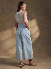 WESTFADE High Rise Wide Smocked Waistband Jeans Spring Summer Vacation - Light Wash - View 3