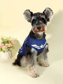 HOLAPET 1pc Random Dog Design Summer Cool Breathable T-Shirt, Independence Day Print, Suitable For Small Cats & Dogs - Blue - View 5
