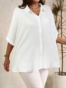 EMERY ROSE Chemise à manches courtes unie grande taille, mode pour l'été