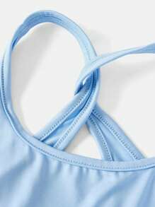 Tween Girls Solid Color Casual Sports Racerback Dress For Daily Wear - Baby Blue - View 4