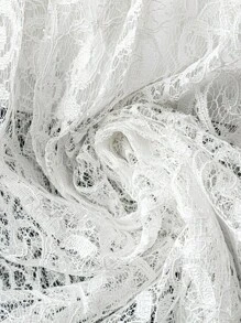 SHEIN LUNE 大码蕾丝翻领褶皱摆裙，优雅正式场合必备 - 白色 - 查看 3