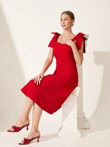 CUCCOO CHICEST Stylish & Versatile Wine Red Women's High Heel Sandals With Bowknot - Red - View 5