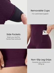 GLOWMODE 2.5" FeatherFit™ Full Flex Tummy Control Convertible Back Straps Romper Bodysuit With Side Pockets Yoga Pilates - Cherry Cola - View 4