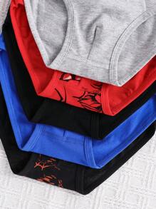 5pcs/Pack Young Boy & Spider Printed 100% Cotton Breathable Briefs