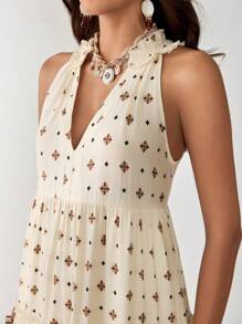 Florisole Damen Urlaub Lässig Kleid mit Blume Muster - Aprikosenfarben - Übersicht 2