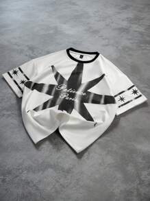 Manfinity EMRG Men's Casual Faux Suede Star Print Color Block T-Shirt, Summer  , Graphic Tops , T Shirts Graphic , Men Tops Graphic - White - View 1