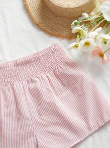 SHEIN VCAY Damen hohe Taille weite gestreifte gewebte Lässig Shorts