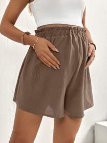 SHEIN Maternity Solid Color Adjustable Waist Loose Casual Shorts