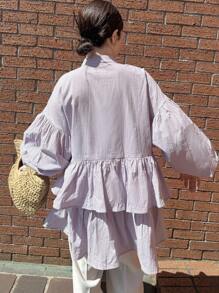 FRIFUL Women's Oversize Ruched Layered Ruffled Puff Sleeve Loose Solid Color City Casual Spring/Summer Long Shirt,Fall Clothes Long Sleeve Top Vacation - Mauve Purple - View 3