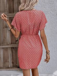 Chiquease Women's Full Print Batwing Sleeve Wrap Dress For Summer - Orange - View 2