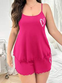 Conjunto de pijama con shorts y tirantes con diseño de corazón