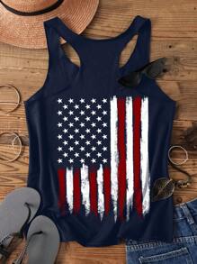 SHEIN LUNE USA Flag Graphic Crop Tank Top, Casual For Women, Suitable For Summer - Navy Blue - View 2
