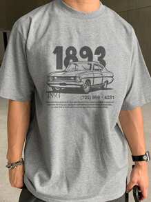 DAZY Summer Men's Gray Car & Letter Print Racing Style T-Shirt - Grey - View 1