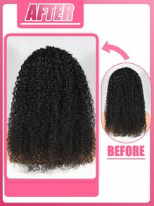 Transparent Lace Kinky Curly T Part Lace Wigs Real Human Hair Lace Frontal Closure Natural Black Color Wigs With Front Baby Hair Pre Plucked Natural Hairline Wig