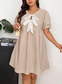 SHEIN Frenchy Plus Size Solid Color Short Sleeve Dress, Fashion For Summer - Apricot - View 4