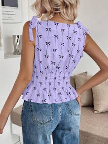 Breezaya Urlaubsschicke, boho/bohemische/Festival-Schleifen-Muster Lässig Bluse mit Taillenzug-Design für Frauen, elegante Pendlerbluse