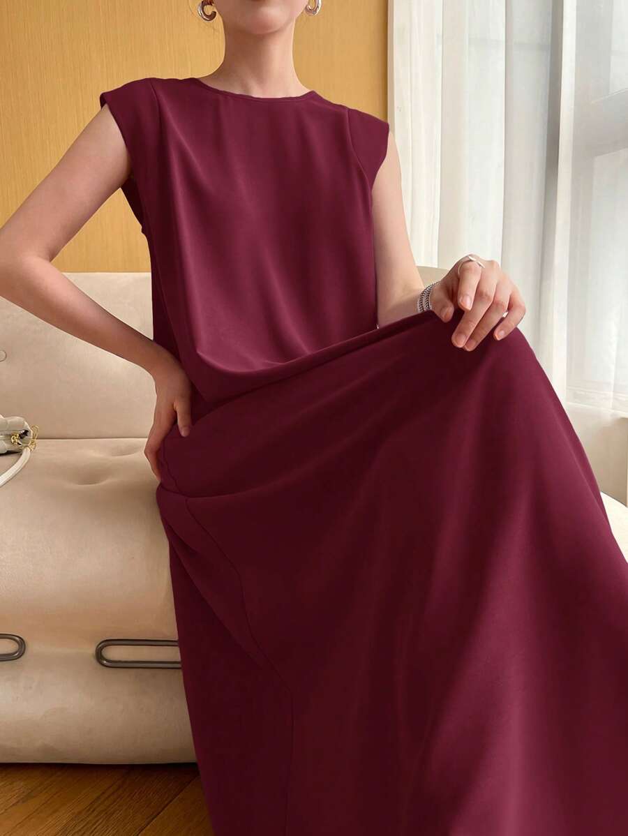 Heiryn Women Sleeveless Solid Color Arabic Style Dress Suitable For Summer - Burgundy - View 1