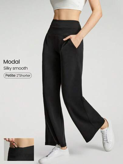GLOWMODE Modal Silk Touch Wide Leg High Waist Lounge Pants With Side Pockets Daily Casual Fall Fall Winter