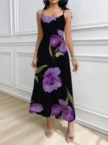 Modelyn Romantic Floral Casual & Simple Belted Ruched Hem Slip Dress - Multicolor - View 3