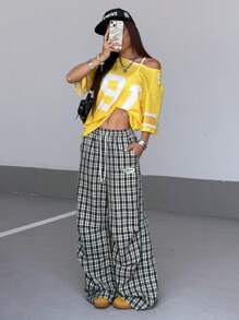 StreetHx Women's Streetwear Fashion Striped Drawstring Oversized Black & White Pants Fall Cloth For Women - Multicolor - View 2