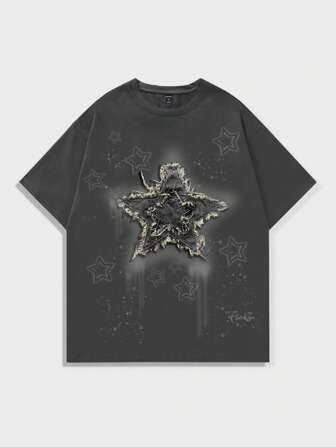 Street Life T-shirt décontracté ample à col rond et manches courtes pour hommes avec imprimé étoile