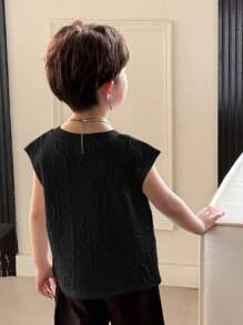 SHEIN Young Boy Letter Embossed Crew Neck Loose Fit Sleeveless Vest - Black - View 2