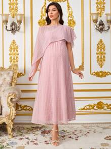 SHEIN Pregnant Women Solid Color Asymmetric Neck Loose Elegant Dress Maternity Dress - Pink - View 4