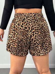 CovetEZ Plus Size Casual Leopard Print Woven Fabric Belted Short Shorts