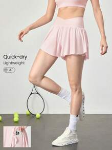 GLOWMODE Court Crusher Quick-Dry Crossover Waist Built-In Odor-Control Underwear Side Pocket Tennis Shorts Tennis Golf Pickleball Daily Casual Wear - Pink - View 1