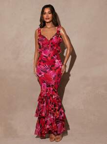 Silquee Women's Elegant Floral Print Ruffle Hem Backless Dress - Multicolor - View 7