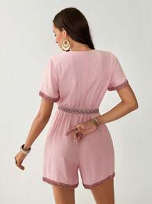 Florisole Mono bohemio con cintura ceñida y adorno floral para mujer, color rosa, para verano