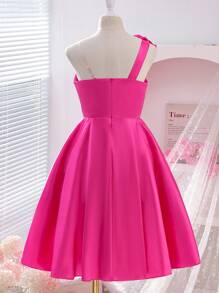 1pc Tween Girls' 3D Floral Shoulder Off Tulle Sequin Elegant Spring/Summer Dress