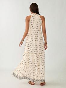 Florisole Damen Urlaub Lässig Kleid mit Blume Muster - Aprikosenfarben - Übersicht 6