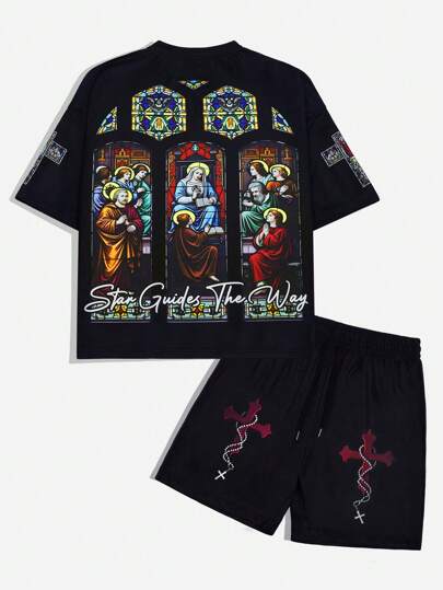 Street Life 2 Stücke Herren Kurzarm T-Shirt mit Rundhalsausschnitt und Shorts Set, minimalistischer Stil, geeignet für den Sommer