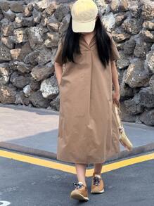 Dazy Kids 青少年女孩彼得潘领短袖连衣裙，夏季，返校服 - 咖啡 - 查看 7