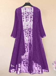 SHEIN LUNE Plus Size Women Floral Embroidery Mesh Top, Casual Holiday Wear