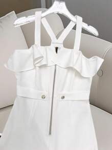 SHEIN Clasi Summer New French Style Elegant Ruffled Patchwork Slim Fit Women Jumpsuit - White - View 5