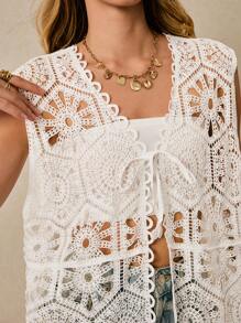 Poéselle 女士纯色无袖针织上衣，简约实用百搭 - 白色 - 查看 3