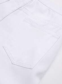 Manfinity Homme 男士休闲破洞口袋宽松七分阔腿牛仔短裤 - 白色 - 查看 4