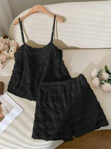 CosyJoli Set da 2 pezzi in taglie forti composto da canottiera casual e pantaloncini in tinta unita, ideale per l'estate - nero - Visualizzare 5