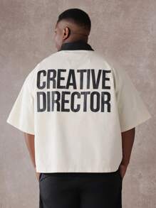 SUMWON Giám đốc sáng tạo Áo sơ mi oversized Streetwear có khóa kéo, họa tiết đồ họa, thiết kế thời trang đô thị, chuyên nghiệp, hộp, áo khoác ngoài, mùa thu, mùa xuân - Màu be - Xem 1