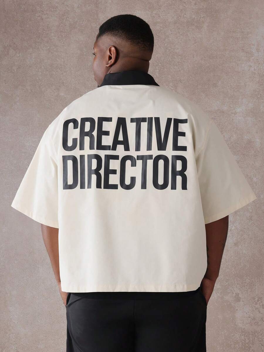 SUMWON Giám đốc sáng tạo Áo sơ mi oversized Streetwear có khóa kéo, họa tiết đồ họa, thiết kế thời trang đô thị, chuyên nghiệp, hộp, áo khoác ngoài, mùa thu, mùa xuân - Màu be - Xem 1