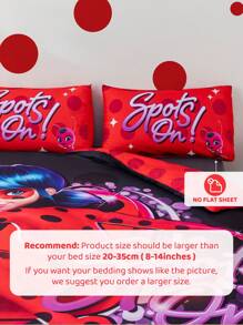 Miraculous Ladybug X SHEIN Cartoon Polka Dot Letter Print Soft And Warm, Simple Bedding Duvet Covers Set