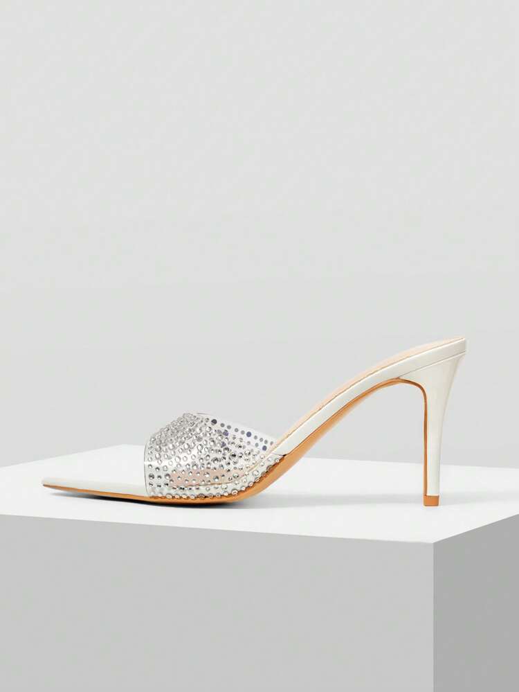 RHINESTONE EMBELLISHED POINTED TOE HIGH HEEL SANDALS
