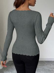 Chiquease Maglione casual a maniche lunghe con collo quadrato slim fit, con bottoni sulla parte anteriore, monocromatico