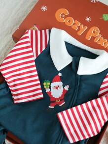 Cozy Pixies 5pcs/Set Baby Girl Christmas Element Pattern Contrast Color Romper, Pants, Hat, Gloves, Bib Gift Box Set