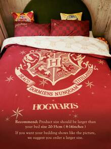 HARRY POTTER X SHEIN Letter & Graphic Print Red Down Comforter Duvet Covers Set, Gifts