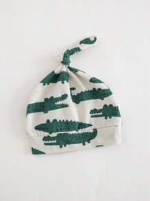 Cozy Pixies Baby Mädchen 5-teiliges Set: Cartoon Krokodil Muster gestrickter weicher Rundhals Langarm-Pullover, elastische Taillenhose, Hut, Handschuhe, Lätzchen