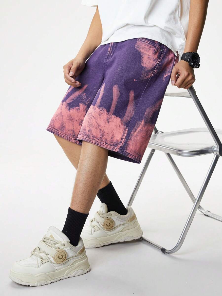 Manfinity EMRG Quần short denim rộng rãi giặt thường ngày cho nam - Màu tím - Xem 1